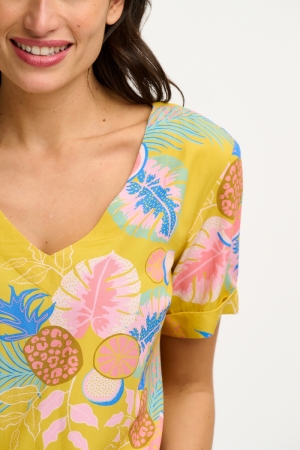 T0822-YELLOW TROPICAL FRUITS  geel/mint/rose