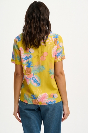T0822-YELLOW TROPICAL FRUITS  geel/mint/rose