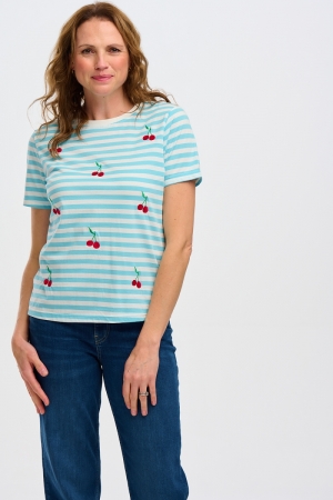T0809-BLUE WHITE CHERRY EMBROI turquoise/wit/r