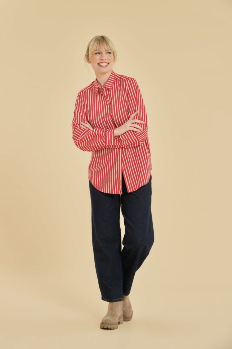 62POP15.074-STRIPES TRUE RED ROOD/ECRU