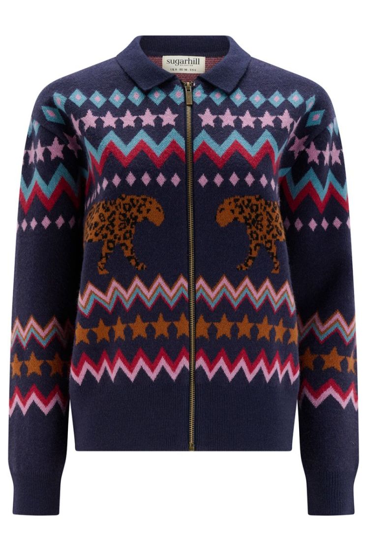 K1001-NAVY WALKING LEOPARD donkerblauw/mul