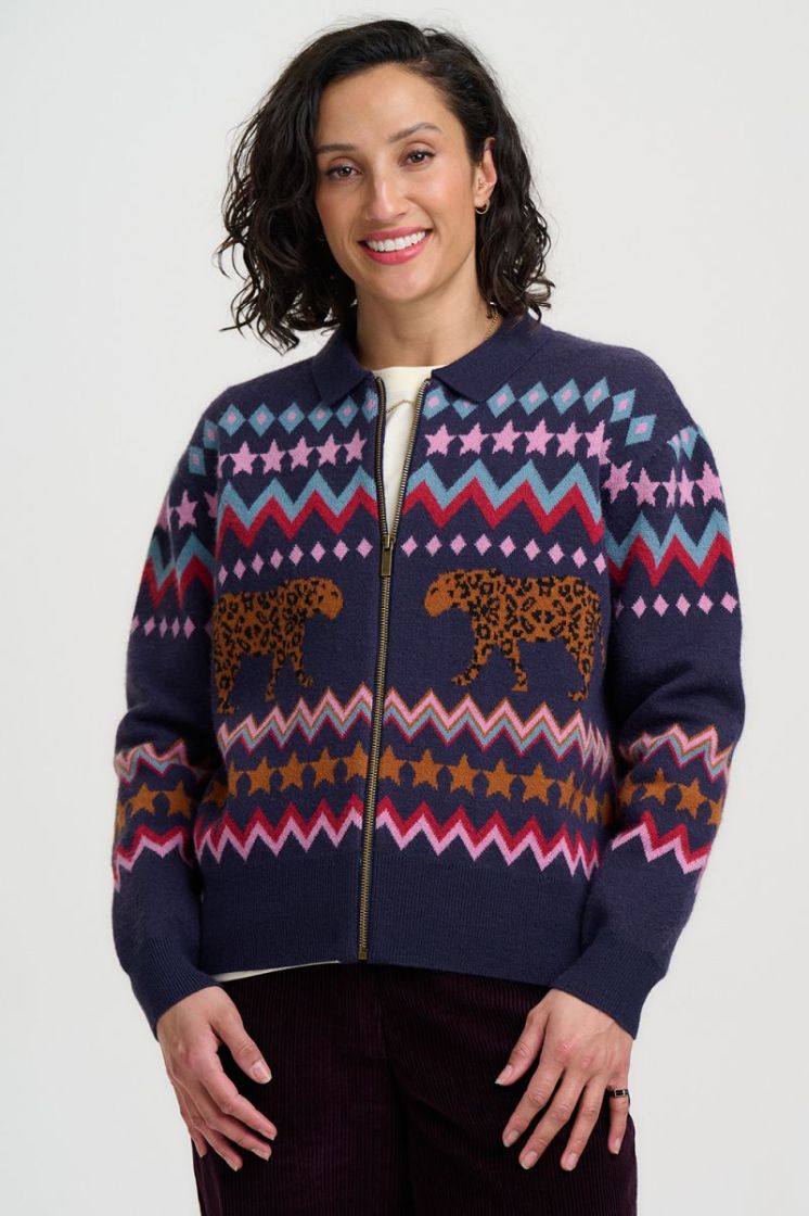 K1001-NAVY WALKING LEOPARD donkerblauw/mul
