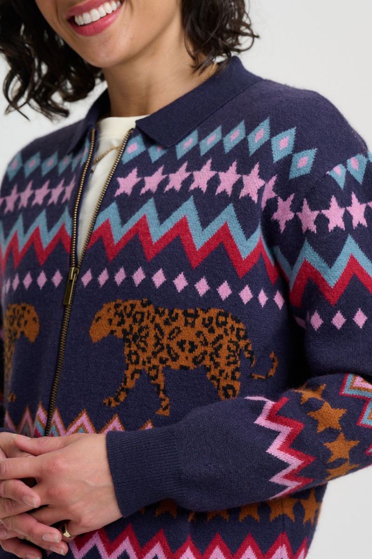 K1001-NAVY WALKING LEOPARD donkerblauw/mul