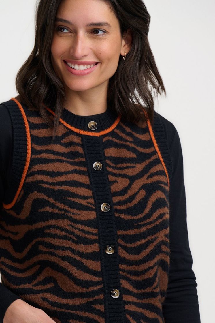 K1043-BROWN BLACK TIGER PRINT zwart/bruin 