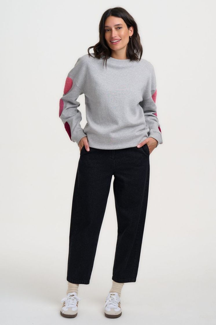 SW0216-GREY MARL BOUCLE HEARTS rgrijs/rose