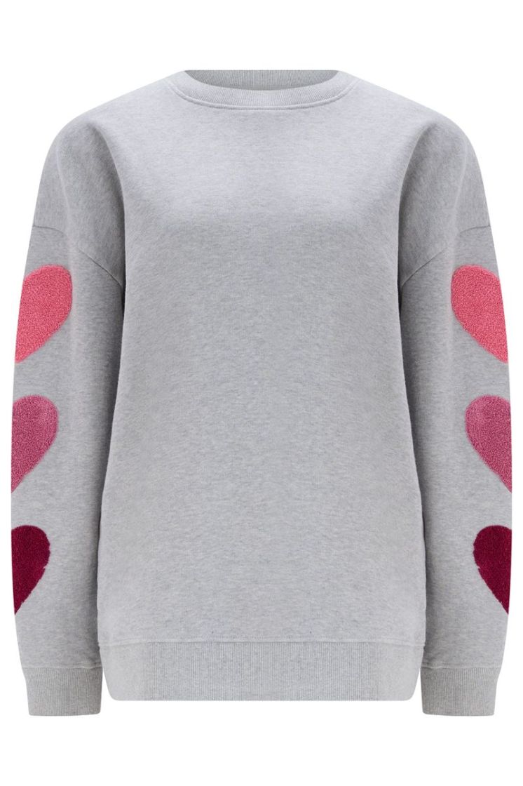 SW0216-GREY MARL BOUCLE HEARTS rgrijs/rose
