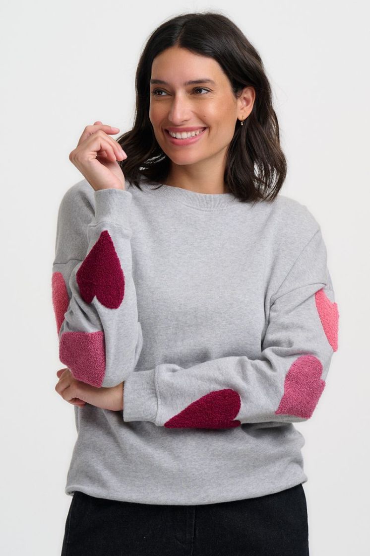 SW0216-GREY MARL BOUCLE HEARTS rgrijs/rose