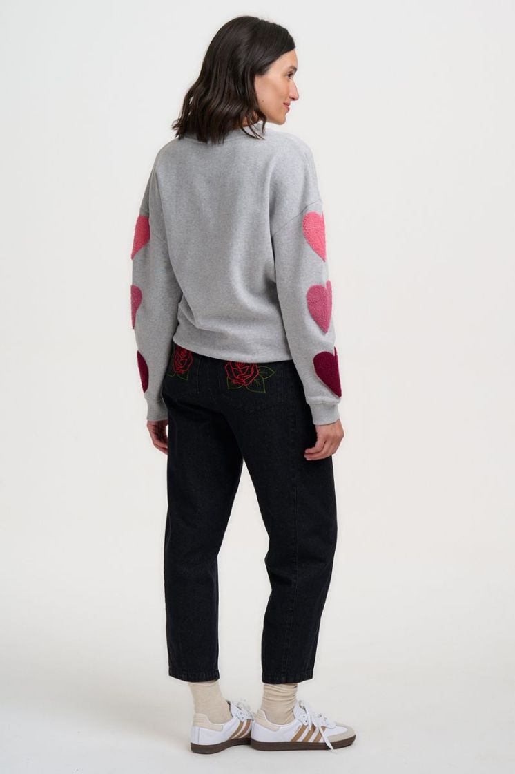 SW0216-GREY MARL BOUCLE HEARTS rgrijs/rose