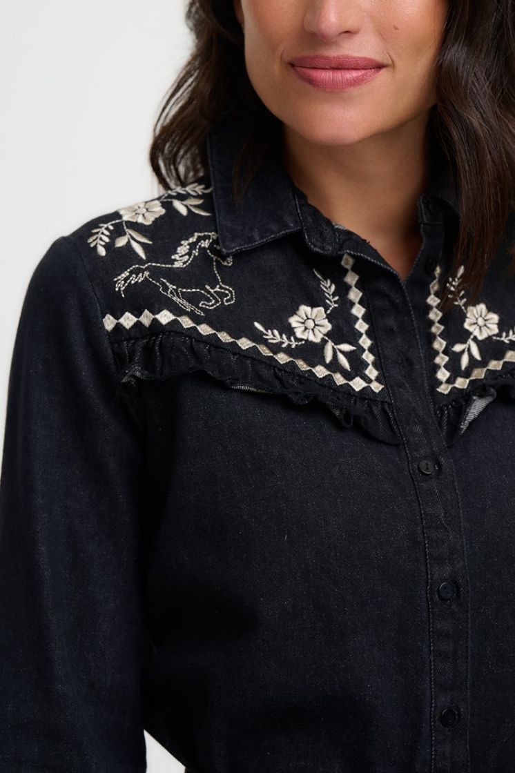 T1171-WASHED BLACK WILD HORSES ZWART/ECRU