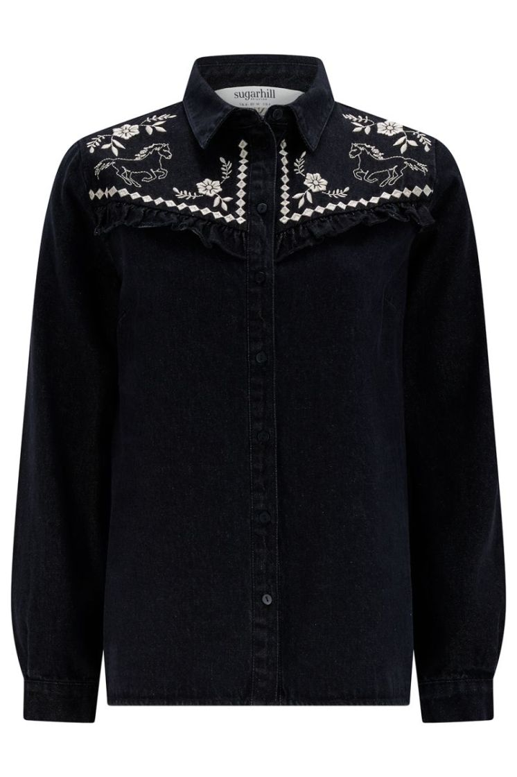 T1171-WASHED BLACK WILD HORSES ZWART/ECRU