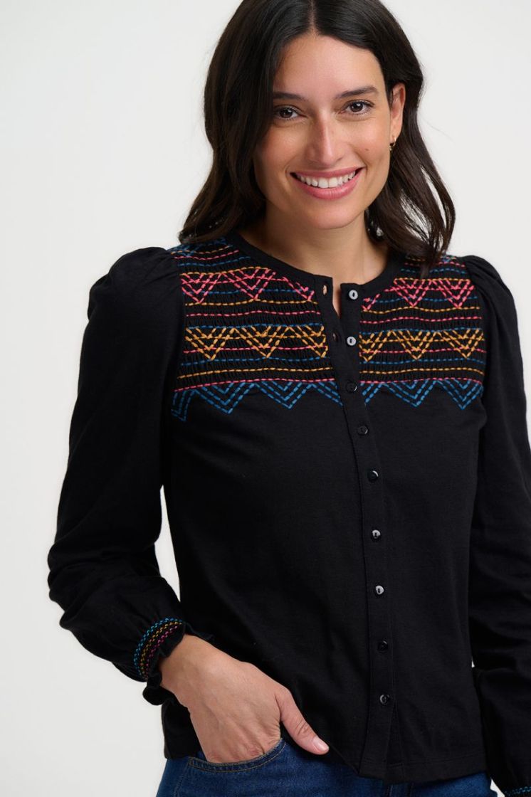 T1176-BLACK AZTEC CHEVRON ZWART/ROSE/BLAU